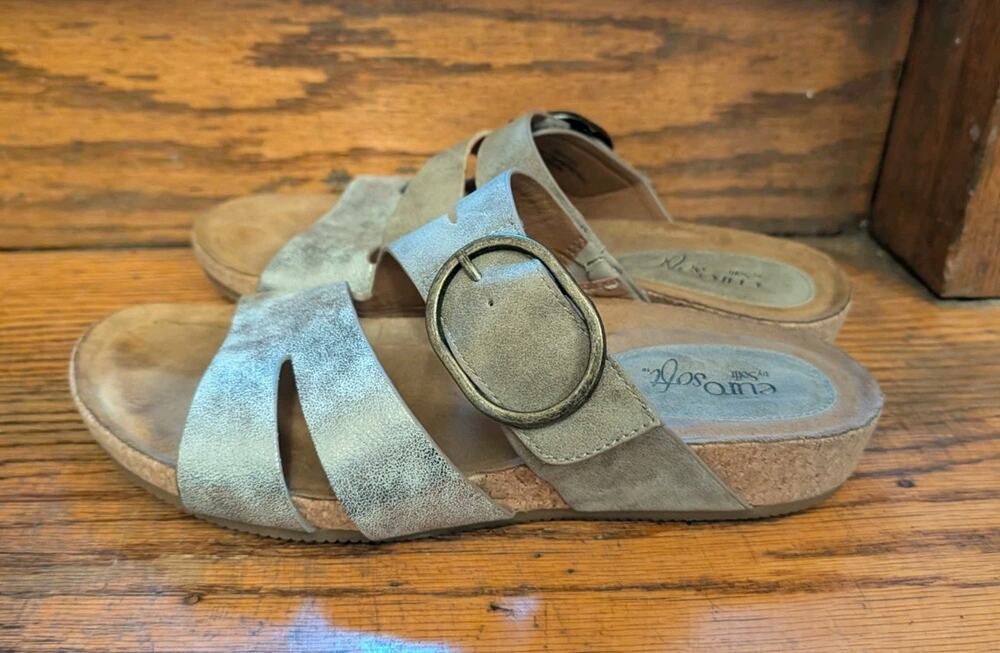 Eurosoft Gia Women's 9 Slide On Open Toe Sandals Grey Two Toned